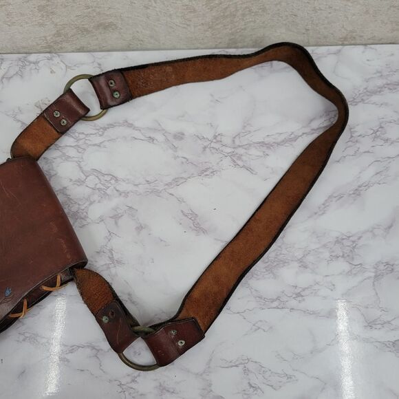 Vintage Hand Tooled & Painted Flowers Leather Hippie Woodstock Purse 70s - Picture 13 of 16